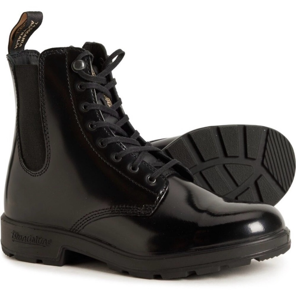 Blundstone Lace-Up Gore Black Patent Boots Leather 
Size US 9